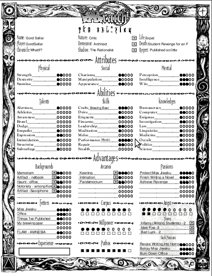 mr gone character sheets